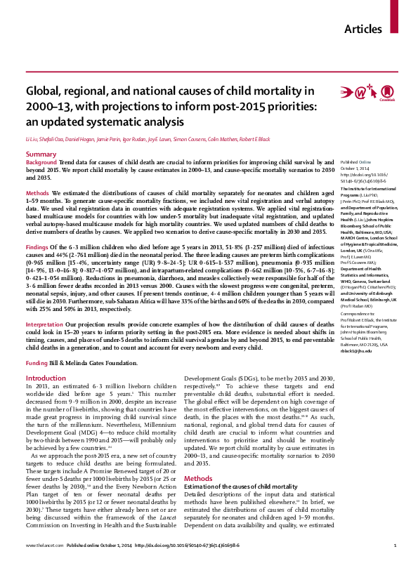 (PDF) Global, regional, and national causes of child mortality in 2008 ...