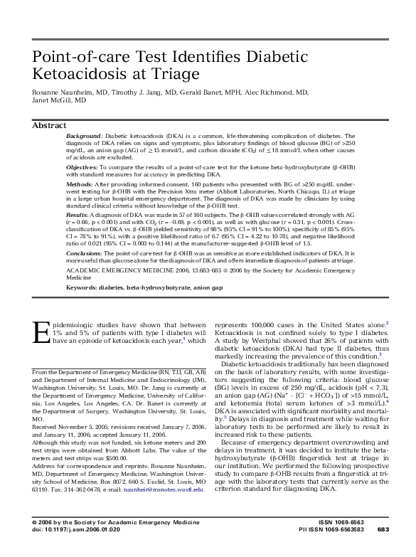 (PDF) Pointofcare Test Identifies Diabetic Ketoacidosis at Triage