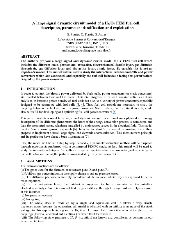 (PDF) A Large-Signal and Dynamic Circuit Model of a PEM Fuel Cell ...