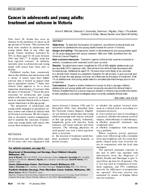 (PDF) Cancer in adolescents and young adults: treatment and outcome in ...
