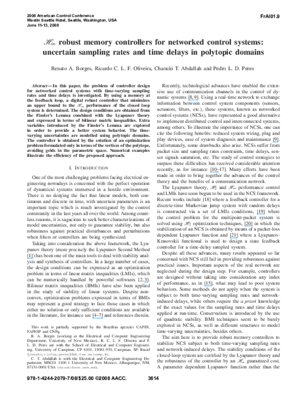(PDF) H ∞ robust memory controllers for networked control systems ...