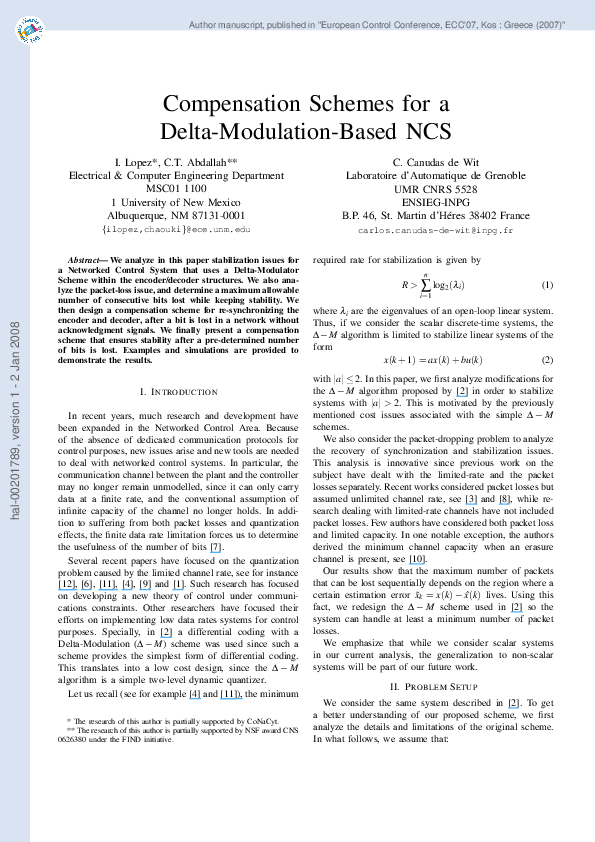 (PDF) Compensation schemes for a delta-modulation-based ncs