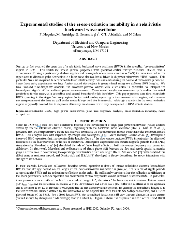 (PDF) Experimental studies of the cross-excitation instability in a ...