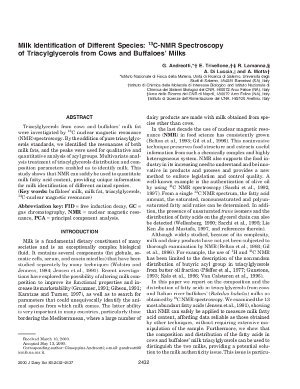 (PDF) Milk Identification of Different Species: 13C-NMR Spectroscopy of ...