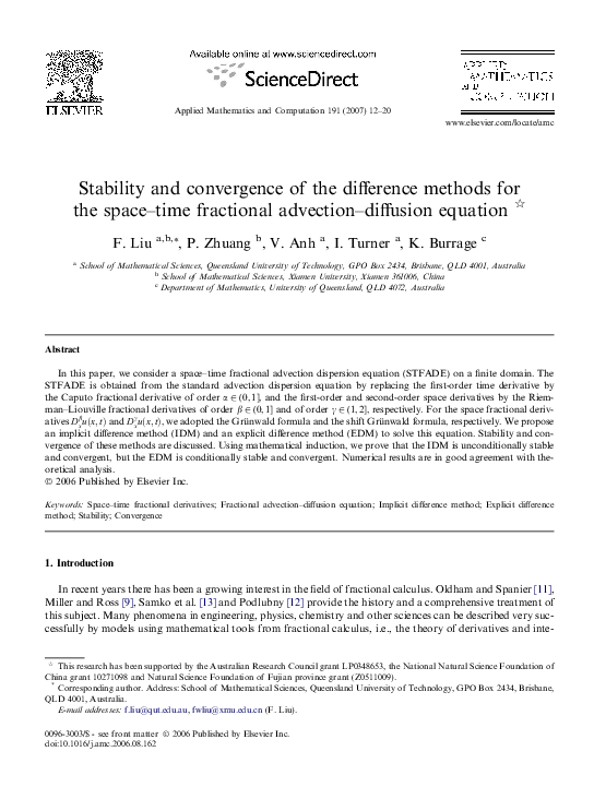 (PDF) Stability and convergence of the difference methods for the space ...