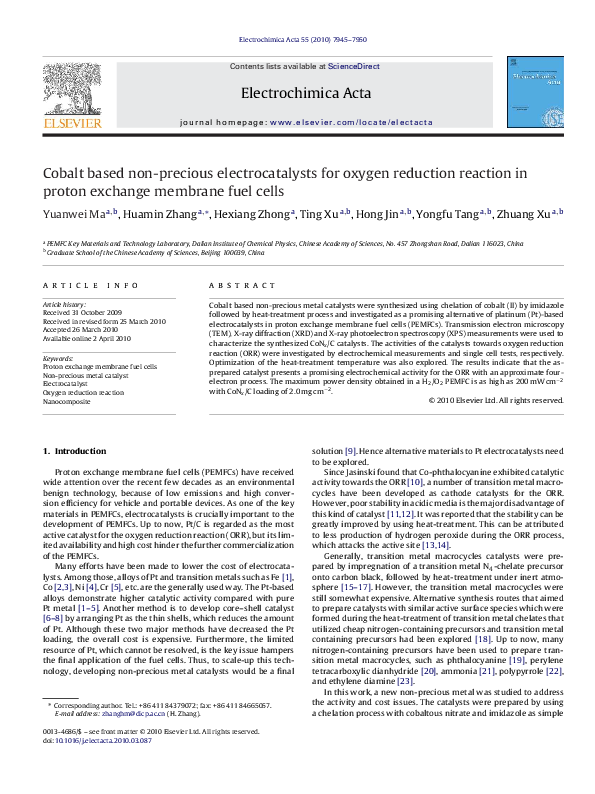 (PDF) Cobalt based non-precious electrocatalysts for oxygen reduction ...