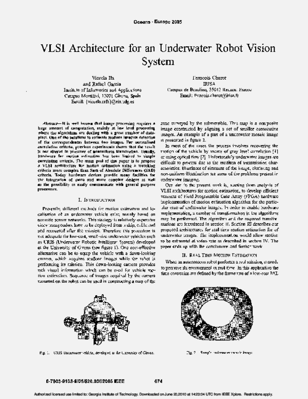 (PDF) VLSI architecture for an underwater robot vision system