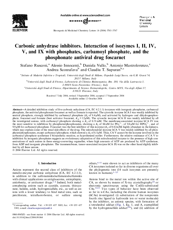 (PDF) Carbonic anhydrase inhibitors. Interaction of indapamide and