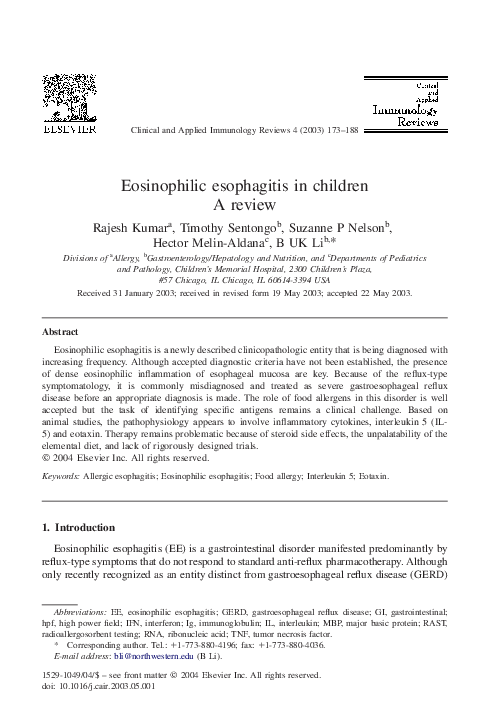 (PDF) Eosinophilic esophagitis in children