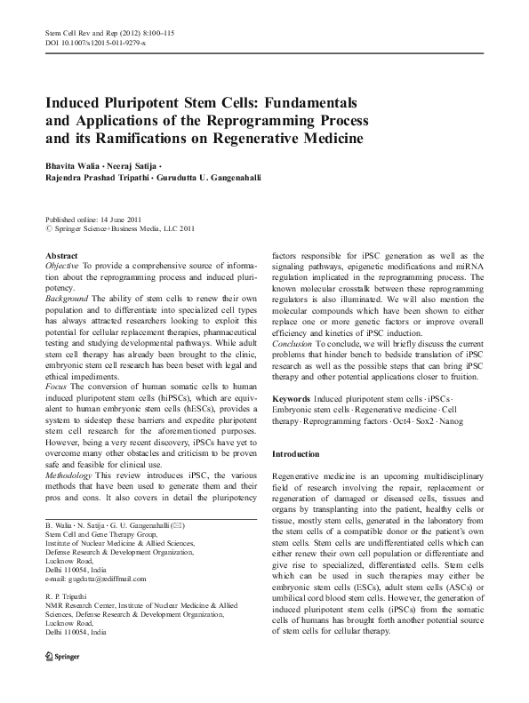 (PDF) Induced pluripotent stem cells: fundamentals and applications of ...