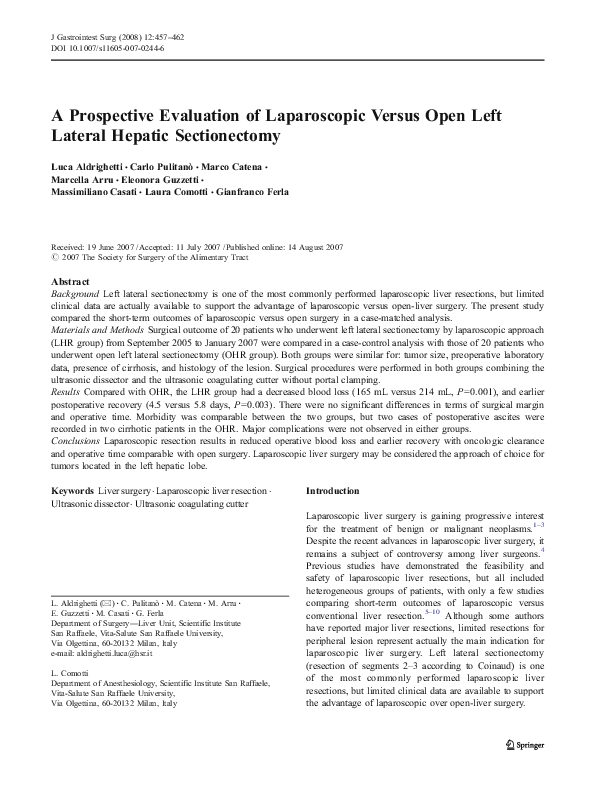 (PDF) A Prospective Evaluation of Laparoscopic Versus Open Left Lateral ...