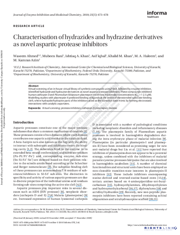 (PDF) Characterisation of hydrazides and hydrazine derivatives as novel ...