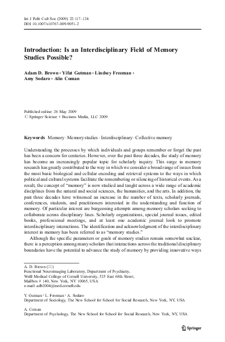 Pdf Introduction Is An Interdisciplinary Field Of Memory Studies