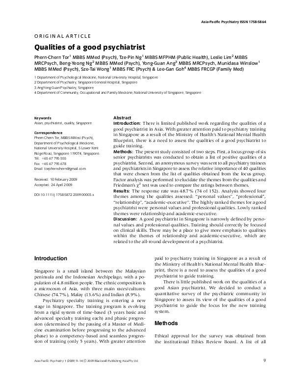 (PDF) Qualities of a good psychiatrist guan beng Academia.edu