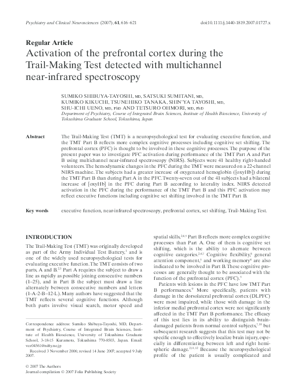 (PDF) Activation of the prefrontal cortex during the Trail-Making Test ...
