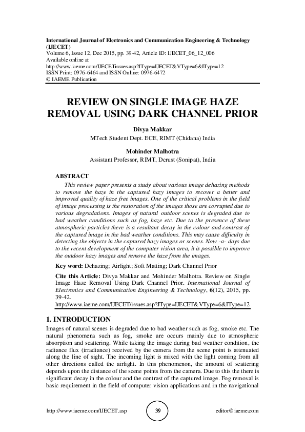(PDF) REVIEW ON SINGLE IMAGE HAZE REMOVAL USING DARK CHANNEL PRIOR