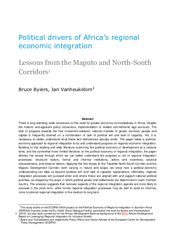 (PDF) The Political Drivers of Africa's Regional Integration