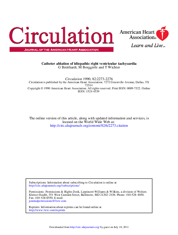 (PDF) Catheter ablation of idiopathic right ventricular tachycardia