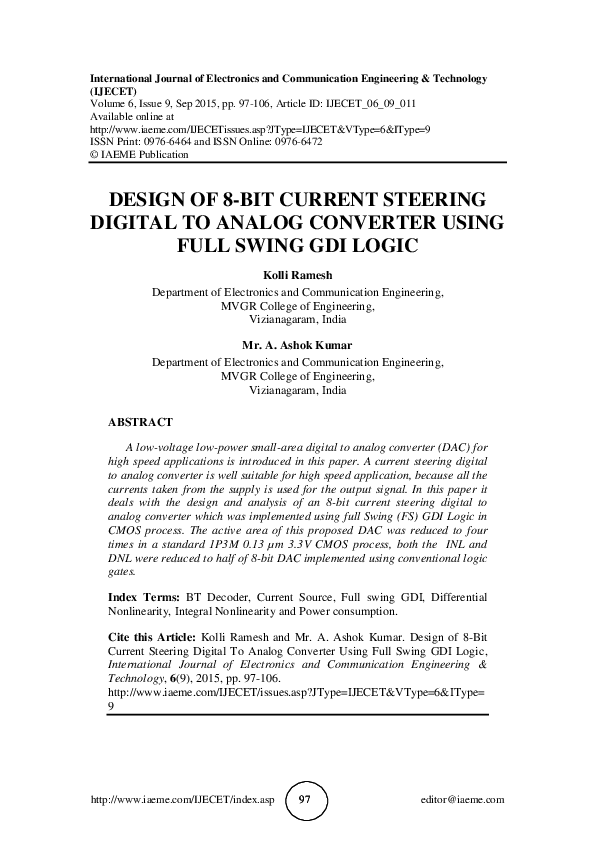 (PDF) DESIGN OF 8-BIT CURRENT STEERING DIGITAL TO ANALOG CONVERTER ...