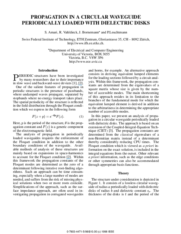 (PDF) Propagation in a circular waveguide periodically loaded with ...