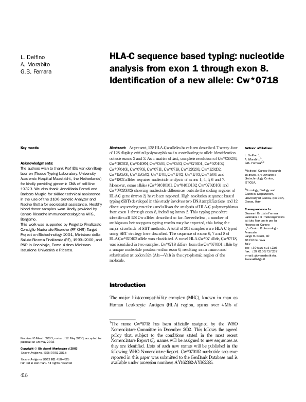  pdf hla c sequence based typing nucleotide analysis from exon 1
