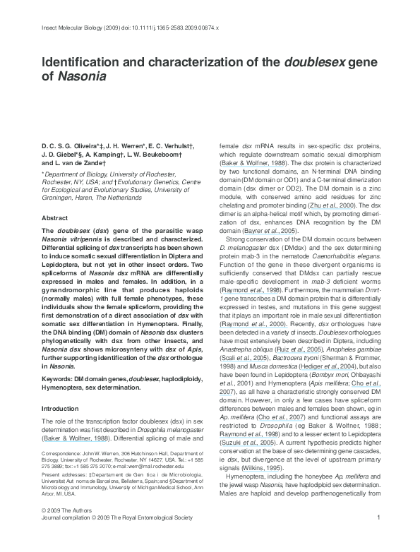 (PDF) Identification and characterization of the doublesex gene of Nasonia
