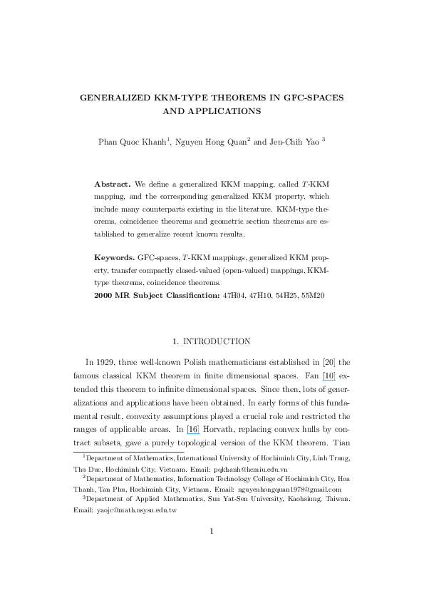 Pdf Generalized Kkm Type Theorems In Gfc Spaces And Applications Pdf Generalized Kkm Type Theorems In Gfc Spaces And Applications