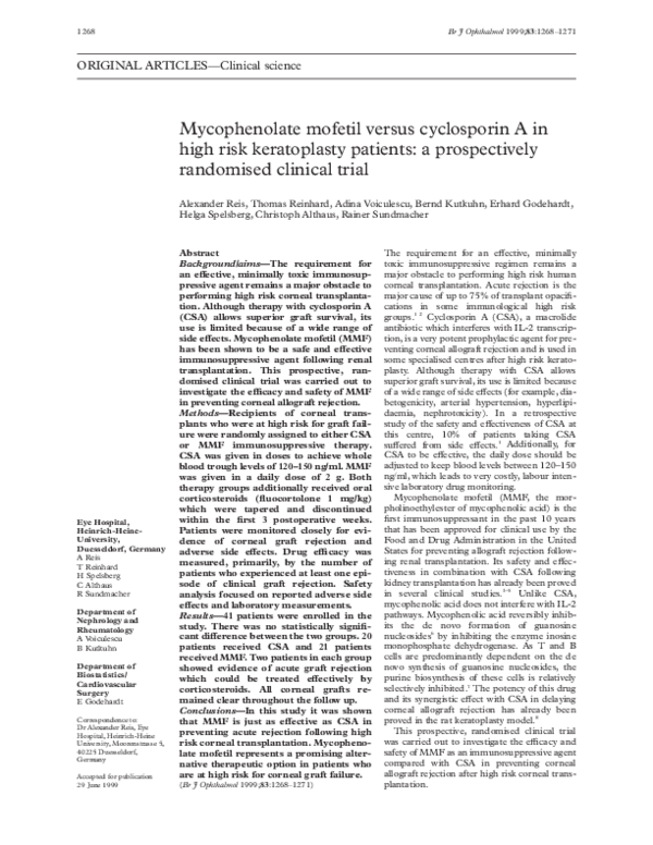 (PDF) Mycophenolate mofetil versus cyclosporin A in high risk ...