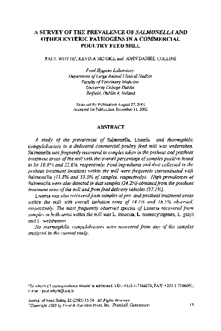 (PDF) A SURVEY OF THE PREVALENCE OF SALMONELLA AND OTHER ENTERIC ...