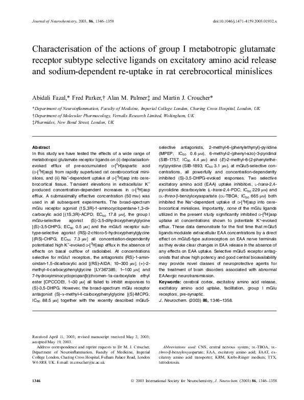 (PDF) Characterisation of the actions of group I metabotropic glutamate ...