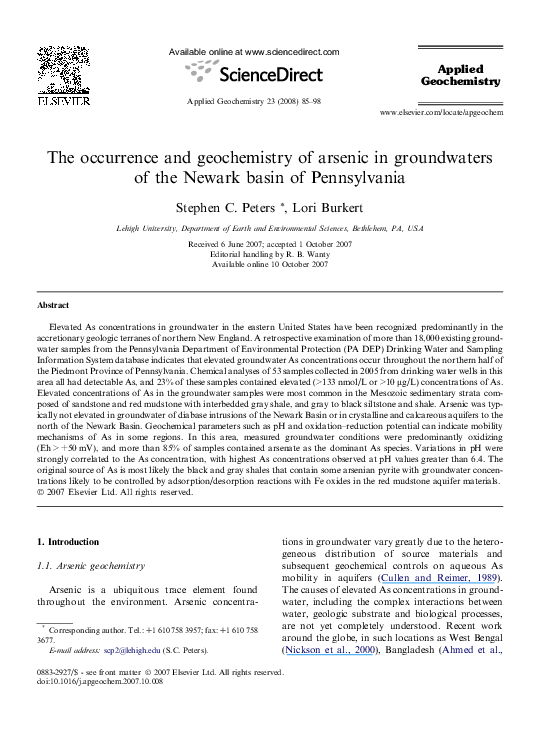 (PDF) Occurrence and Geochemistry of Arsenic in Groundwater of Punjab ...