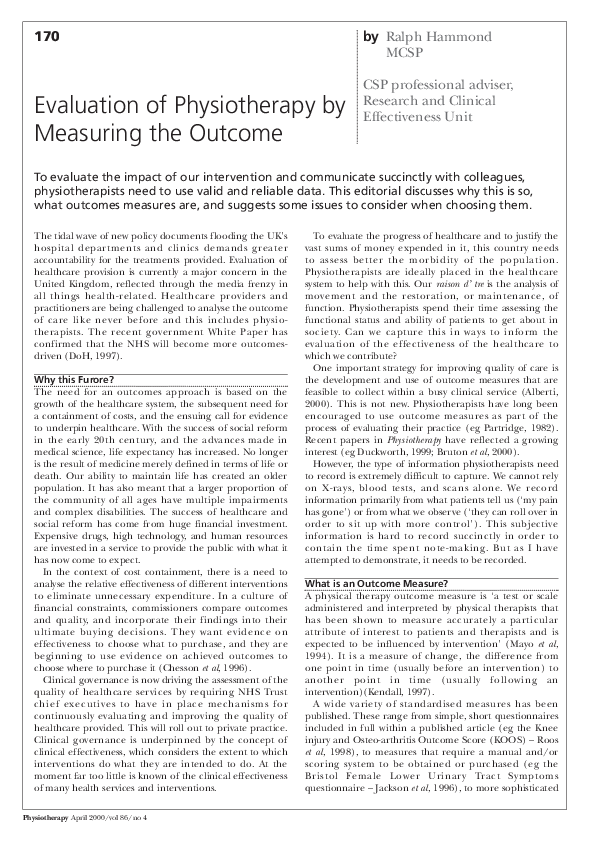 (PDF) Evaluation of Physiotherapy by Measuring the ralph