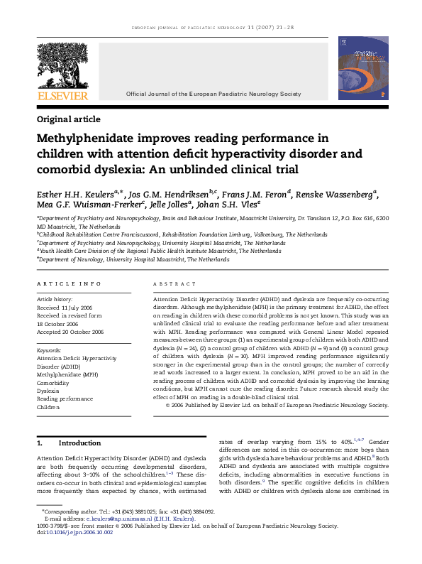 (PDF) Methylphenidate improves reading performance in children with ...
