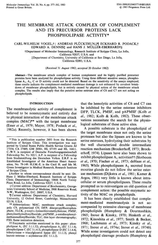 The membrane attack complex of complement and its precursor proteins ...