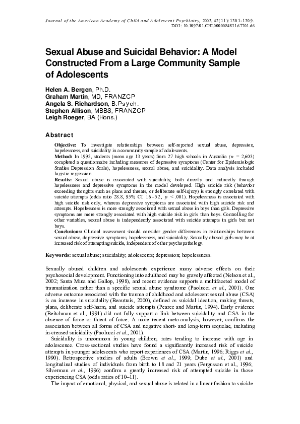 (PDF) Sexual Abuse and Suicidal Behavior: A Model Constructed From a ...