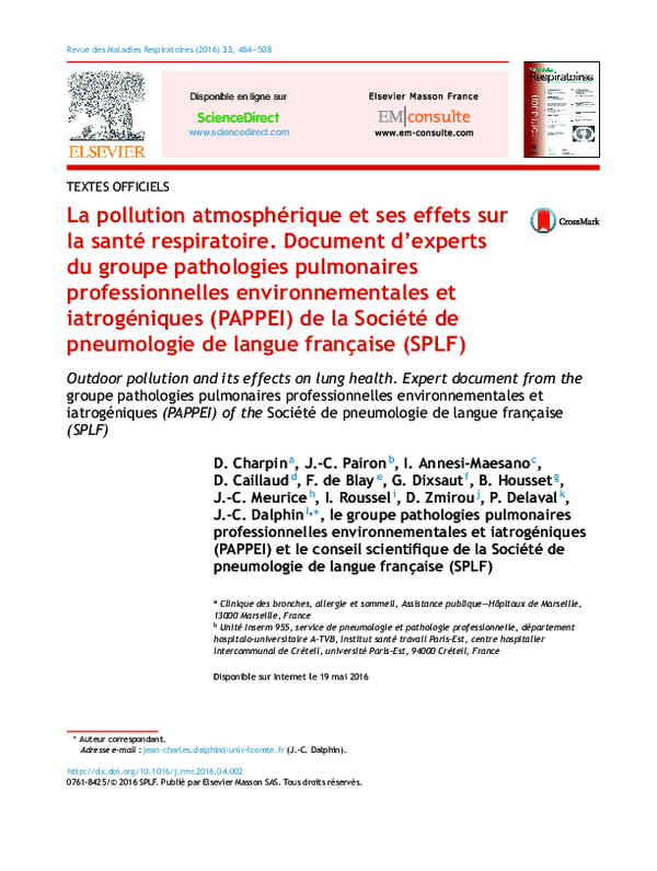 (PDF) ScienceDirect La pollution atmosphérique et ses effets sur la ...