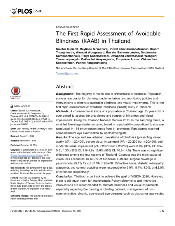 (PDF) The First Rapid Assessment of Avoidable Blindness (RAAB) in Thailand