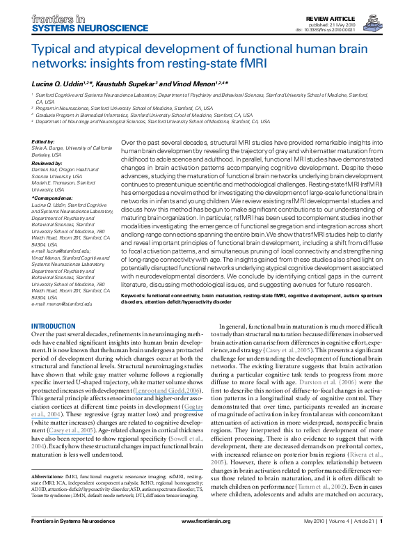 (PDF) Typical and atypical development of functional human brain ...