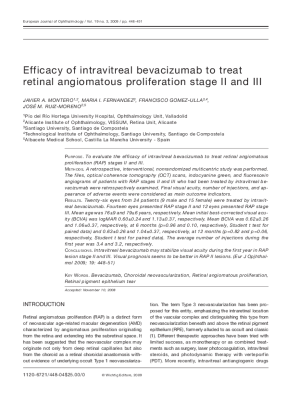 (PDF) Efficacy of intravitreal bevacizumab to treat retinal angiomatous ...