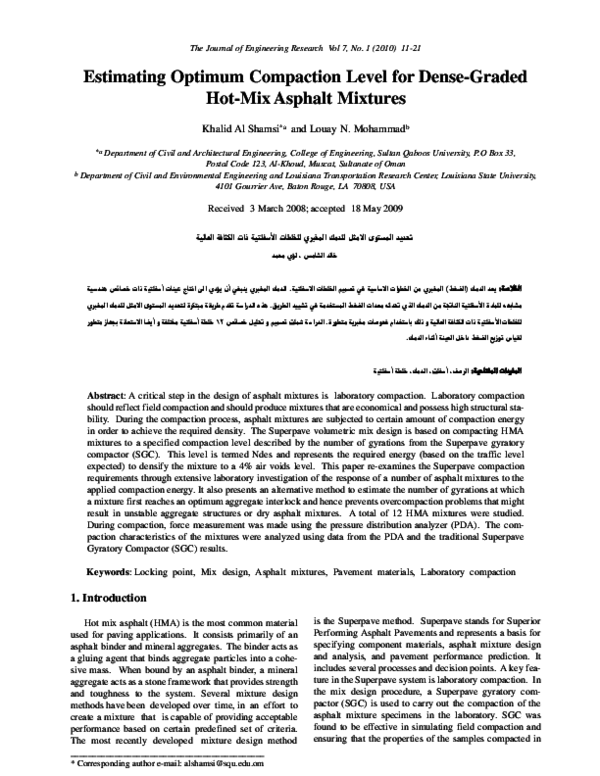 (PDF) Estimating Optimum Compaction Level for Dense-Graded Hot-Mix ...