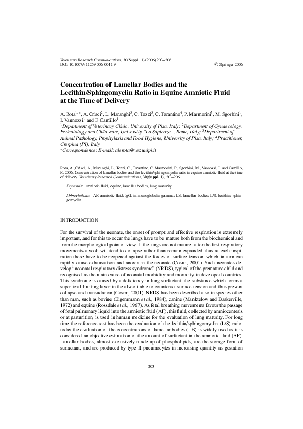 (PDF) Concentration of Lamellar Bodies and the Lecithin/Sphingomyelin
