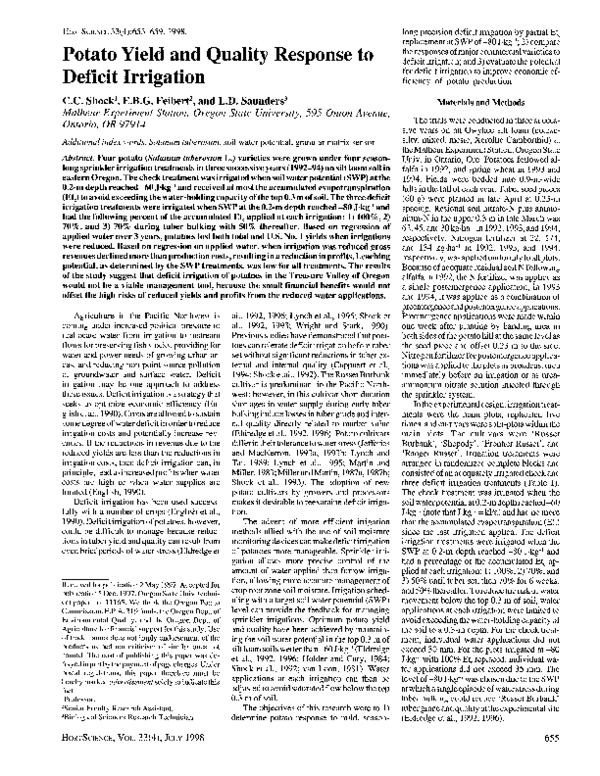 (PDF) Potato Yield and Quality Response to Deficit Irrigation