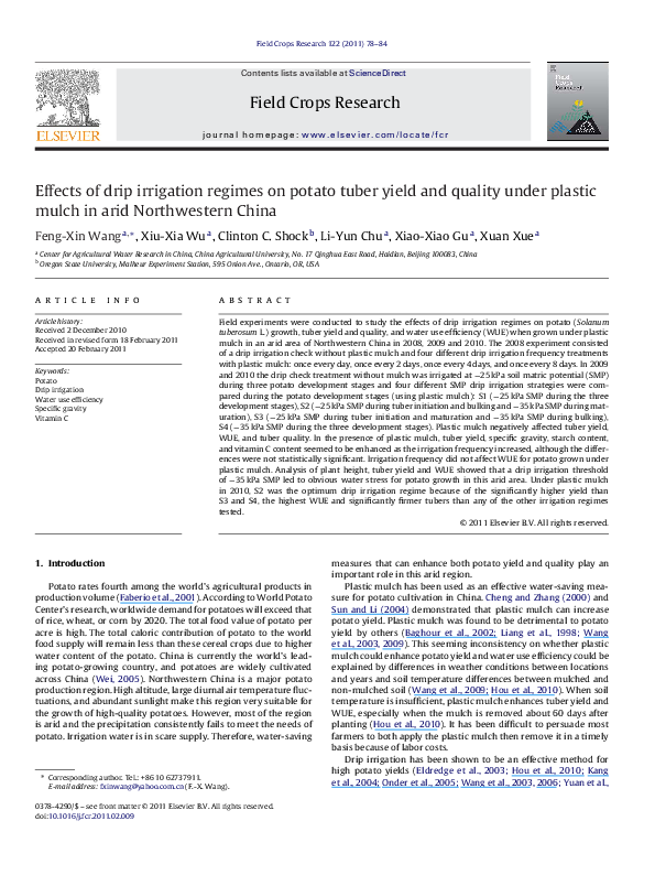 (PDF) Effects of drip irrigation regimes on potato tuber yield and ...