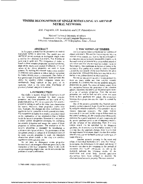 (PDF) Timbre recognition of single notes using an ARTMAP neural network