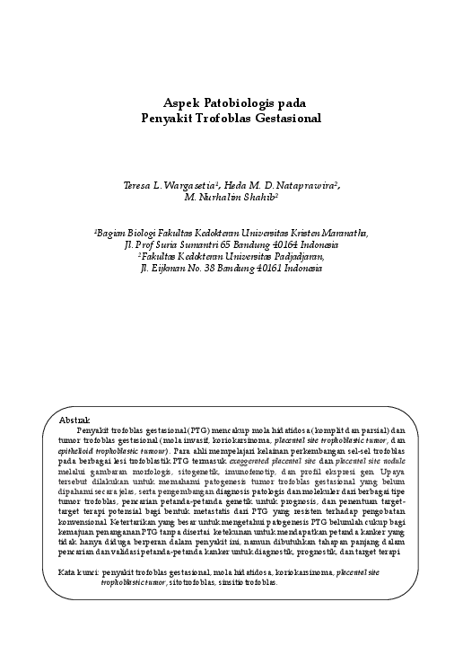 (PDF) Aspek Patobiologis pada Penyakit Trofoblas Gestasional