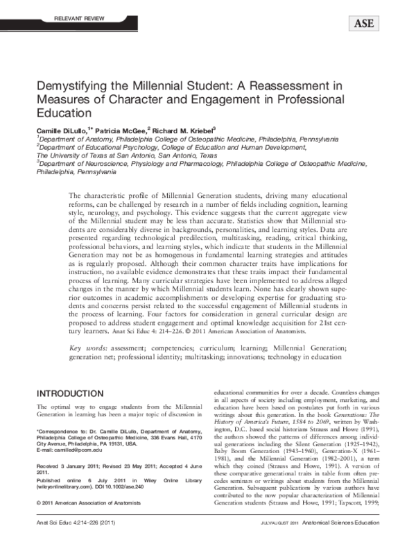 Pdf Demystifying The Millennial Student A Reessment In Demystifying The Millennial Student