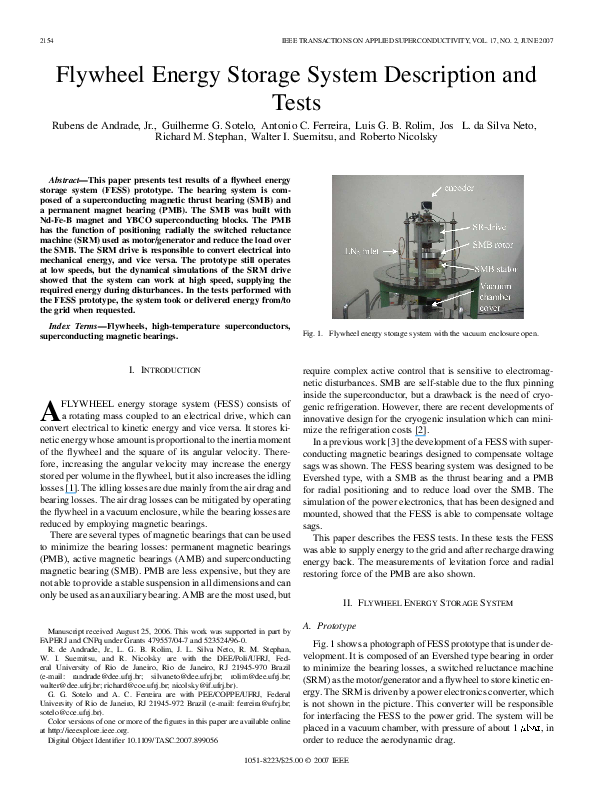 (PDF) Flywheel Energy Storage System Description and Tests R. de