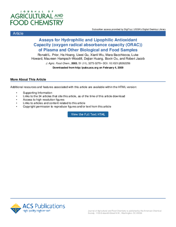 (PDF) Assays for Hydrophilic and Lipophilic Antioxidant Capacity