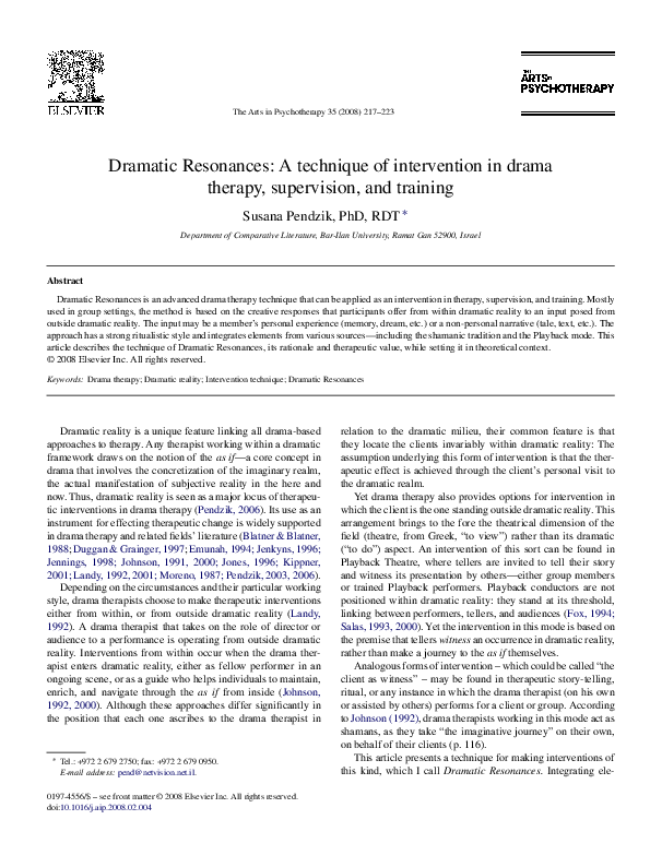 (PDF) Dramatic Resonances: A technique of intervention in drama therapy ...