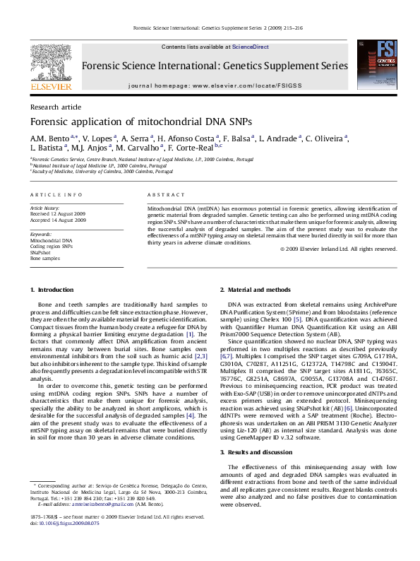 (PDF) Forensic application of mitochondrial DNA SNPs